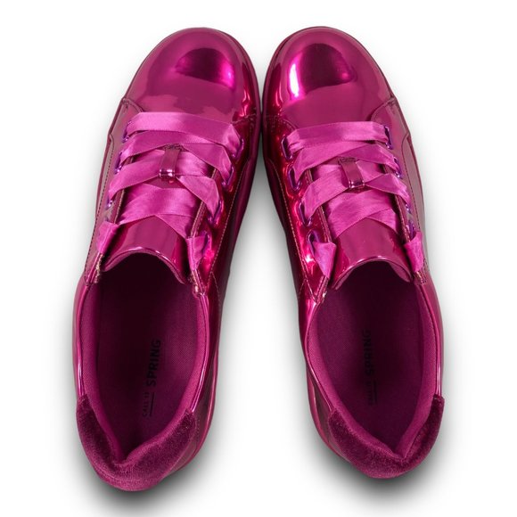 Call It Spring Reflective Sneakers Low Top Lace Up Metallic Pink Women 7.5 - Picture 7 of 9